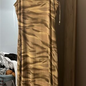 See You Monday Tan Patterned Midi Dress
